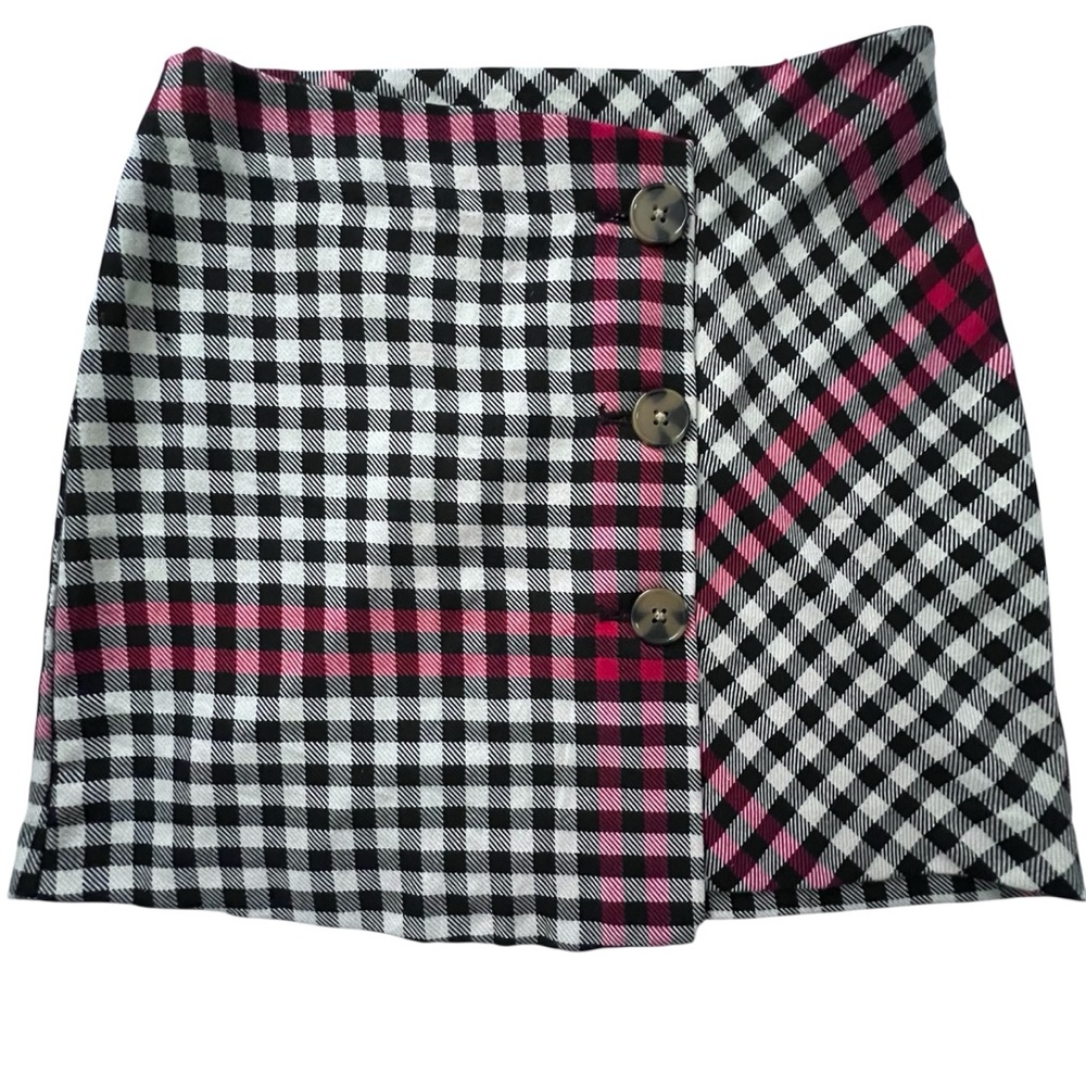 Who What Wear Plaid Button-Front Skirt - Black, Cream, and Red, Size 8